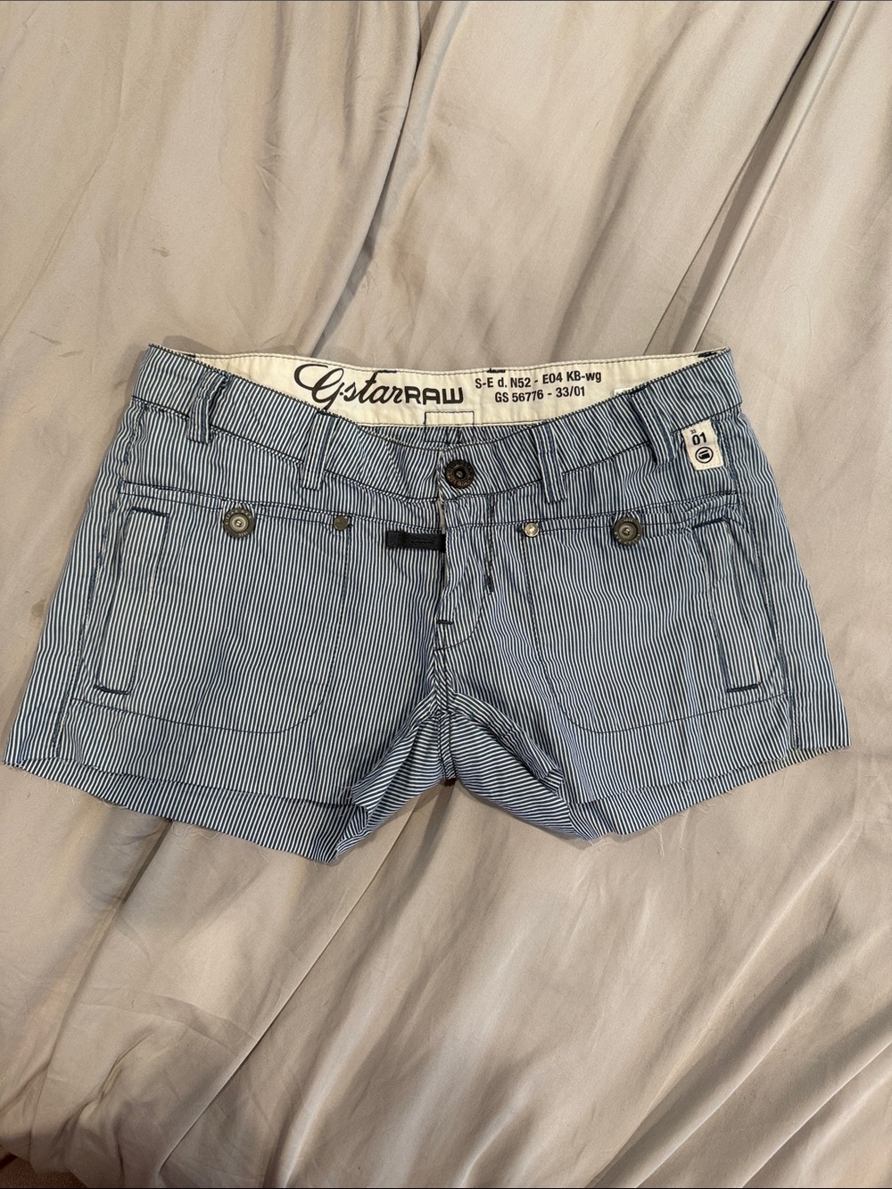 G-Star RAW Blue & White Pinstripe Jean Shorts
